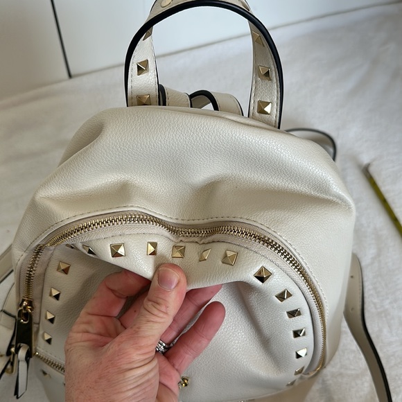 Guess Small Faux Leather Backpack Bag Studded Cream/Off White/Gold - Picture 8 of 16